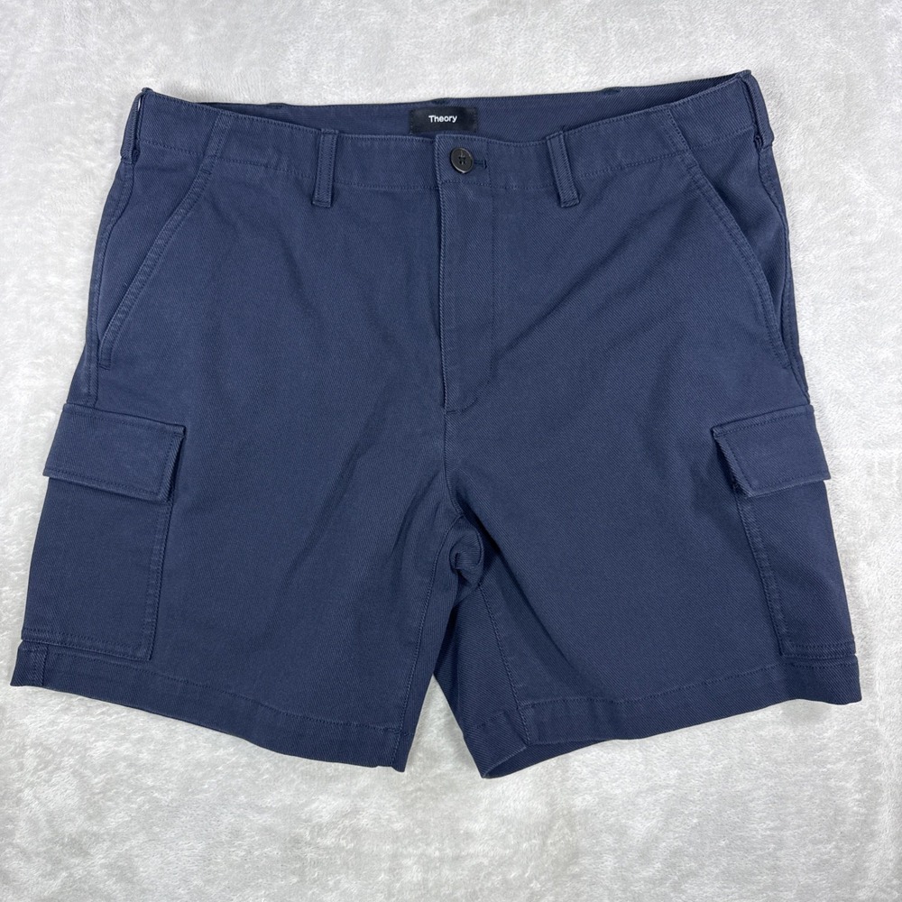 Theory Zaine Neoteric Twill Cargo Shorts Navy Blue Men's Size 34 7" Inseam